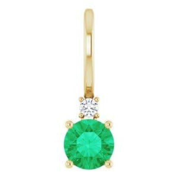 14K Yellow Gold Lab-Grown Emerald & .015 CT Natural Diamond Charm/Pendant